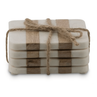Striped Wood and Marble Coaster Set - Square – High quality House of Dudley homewares